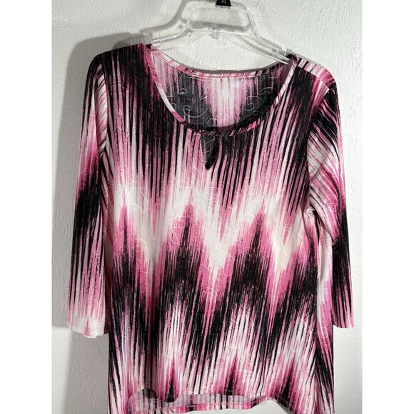 Ligias Pink NewYork Collection Macys Stretch Abstract Print Keyhole Women Blouse - Picture 1 of 8